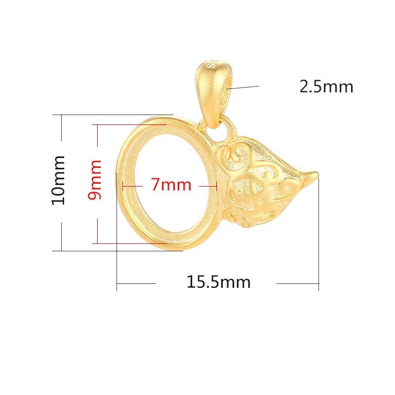 Gourd Oval Base Pendant Setting Sterling Silver Rose Gold Fine 925 7x9 mm For One Stone Gemstone No Prongs DIY Jewelry Wholesale