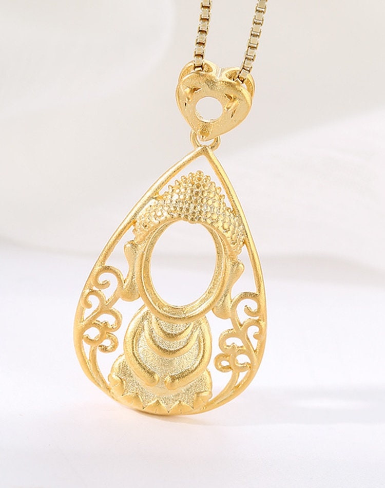 Teardrop Shaped Oval Base Pendant Setting Sterling Silver Gold Fine 925 7x9 mm For One Stone Gemstone No Prongs DIY Jewelry Wholesale