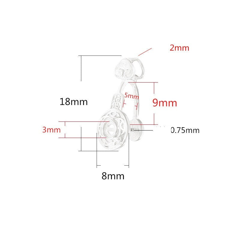 Flower Round Buckle Clip Pendant Setting Sterling Silver Rose Gold Fine 925 5x9 mm For One Stone Gemstone No Prongs DIY Jewelry Wholesale