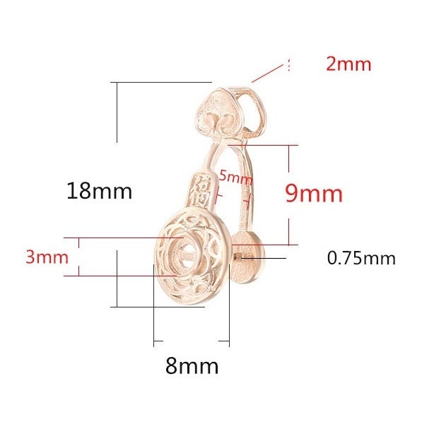 Flower Round Buckle Clip Pendant Setting Sterling Silver Rose Gold Fine 925 5x9 mm For One Stone Gemstone No Prongs DIY Jewelry Wholesale