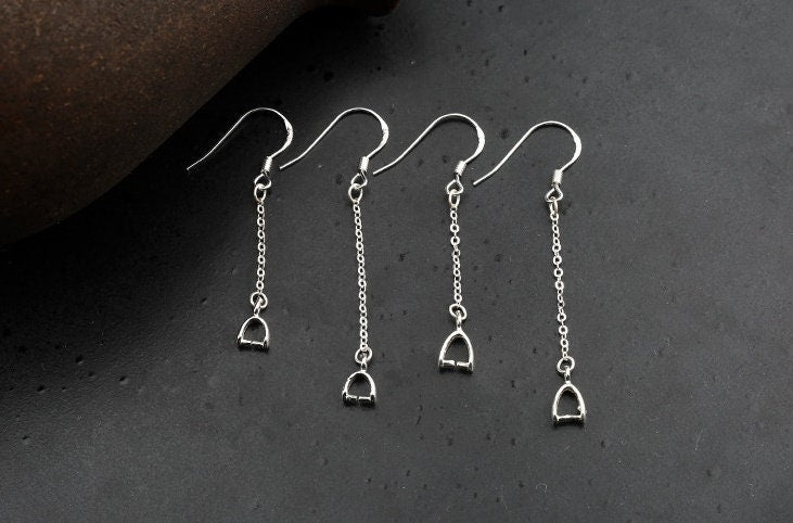 Simple Chain Buckle Clip Base Earrings Hook Setting Sterling Silver Fine 925 3x3mm 4x4mm For One Stone Bead No Prongs DIY Jewelry Wholesale