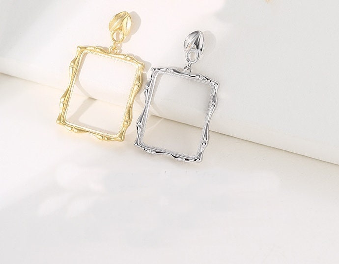 Vintage Square Round Base Pendant Setting Fine Sterling Silver Gold 925 3x3mm 17.5x21.5mm For Two Stones No Prongs DIY Jewelry Wholesale