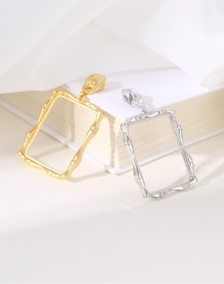 Vintage Square Round Base Pendant Setting Fine Sterling Silver Gold 925 3x3mm 17.5x21.5mm For Two Stones No Prongs DIY Jewelry Wholesale