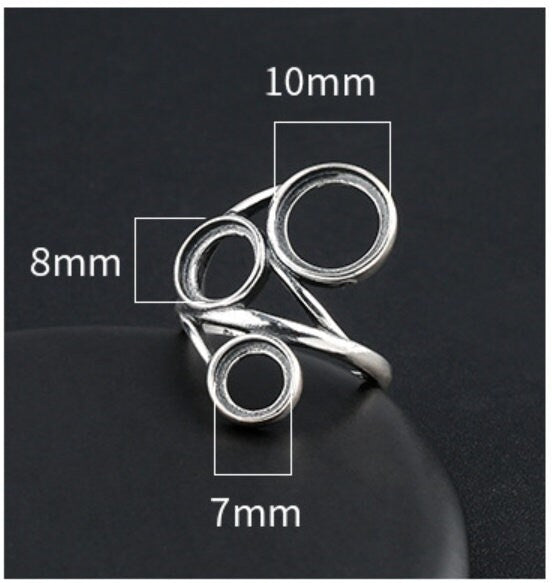 Ring Blank Setting 1pc Sterling Silver 925 Retro Round Tray Bulk Fine 7 8 10mm For Three Stones Gemstones Adjustable No Prongs Wholesale