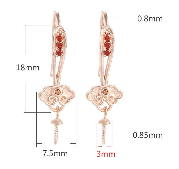 Flower Cloud Cup Earrings Hook Setting Tray Bulk Sterling Silver Rose Gold Fine 925 3 mm For One Pearl Bead No Prongs DIY Jewelry Wholesale