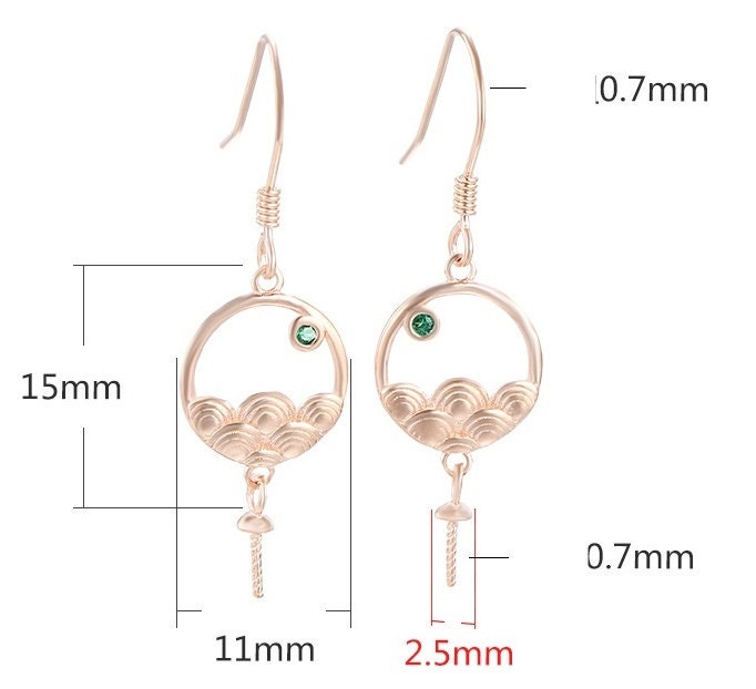 Wave Round Crystal Pin Earrings Hook Setting Fine 925 Sterling Silver Rose Gold 2.5 mm For One Pearl Bead No Prongs DIY Jewelry Wholesale