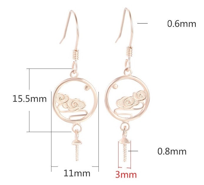 Flower Round Cup Earrings Hook Blank Setting Sterling Silver Gold Bezel Fine 925 3 mm For One Pearl Bead No Prongs DIY Jewelry Wholesale