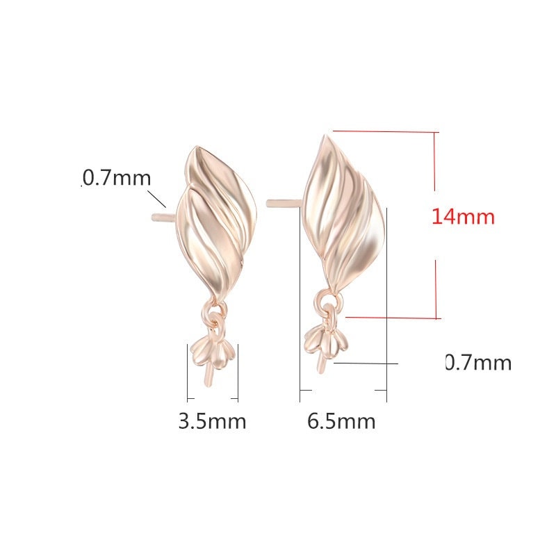 Leaf Pin Base Stud Earrings Setting Sterling Silver White Rose Gold Fine 925 3.5mm For One Bead Pearl No Prongs DIY Jewelry Wholesale