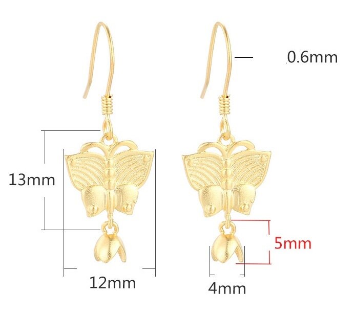 Butterfly Cup Pin Earrings Hook Blank Setting Sterling Silver Gold Bezel Fine 925 5 mm For One Pearl Bead No Prongs DIY Jewelry Wholesale