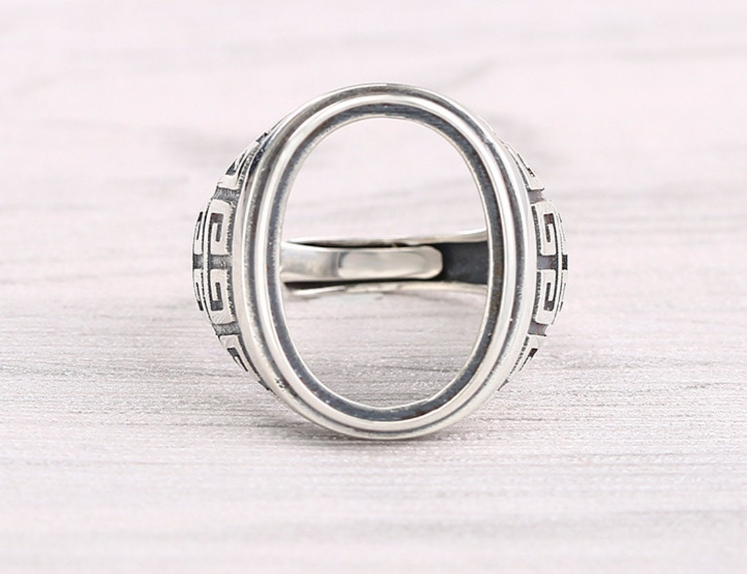 Ring Blank Setting 1pc Sterling Silver 925 Retro Oval Base Fine 15x20mm For One Stone Gemstone Adjustable No Prongs Wholesale