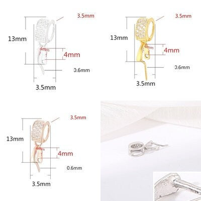 Crystals Rectangle Buckle Clip Pendant Setting Sterling Silver Rose Gold Fine 925 4x4 mm For One Stone No Prongs DIY Jewelry Wholesale