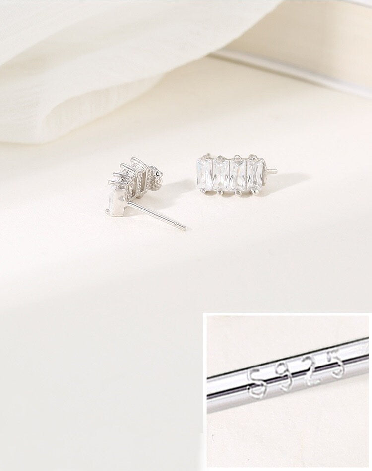 Crystals Rectangle Pin Base Stud Earrings Setting Sterling Silver White Gold Fine 925 4-8 mm For One Pearl No Prongs DIY Jewelry Wholesale