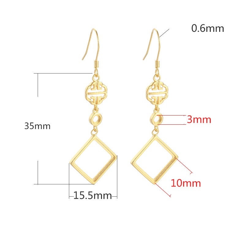 Square Base Earrings Hook Blank Setting Sterling Silver Rose Gold Fine 925 10 12 mm For Two Stones Gemstones No Prongs DIY Jewelry Wholesale