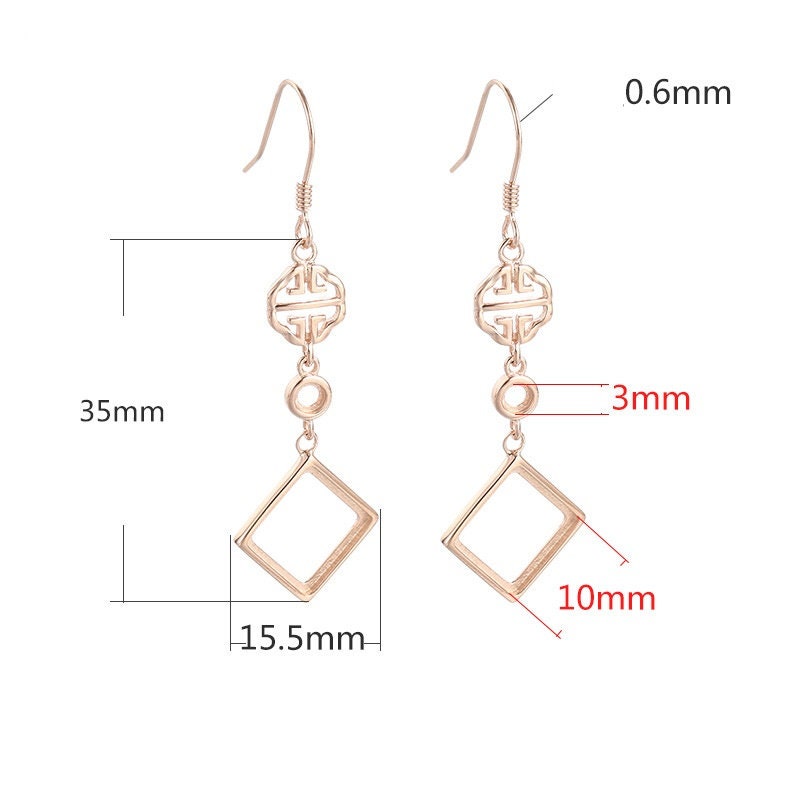 Square Base Earrings Hook Blank Setting Sterling Silver Rose Gold Fine 925 10 12 mm For Two Stones Gemstones No Prongs DIY Jewelry Wholesale