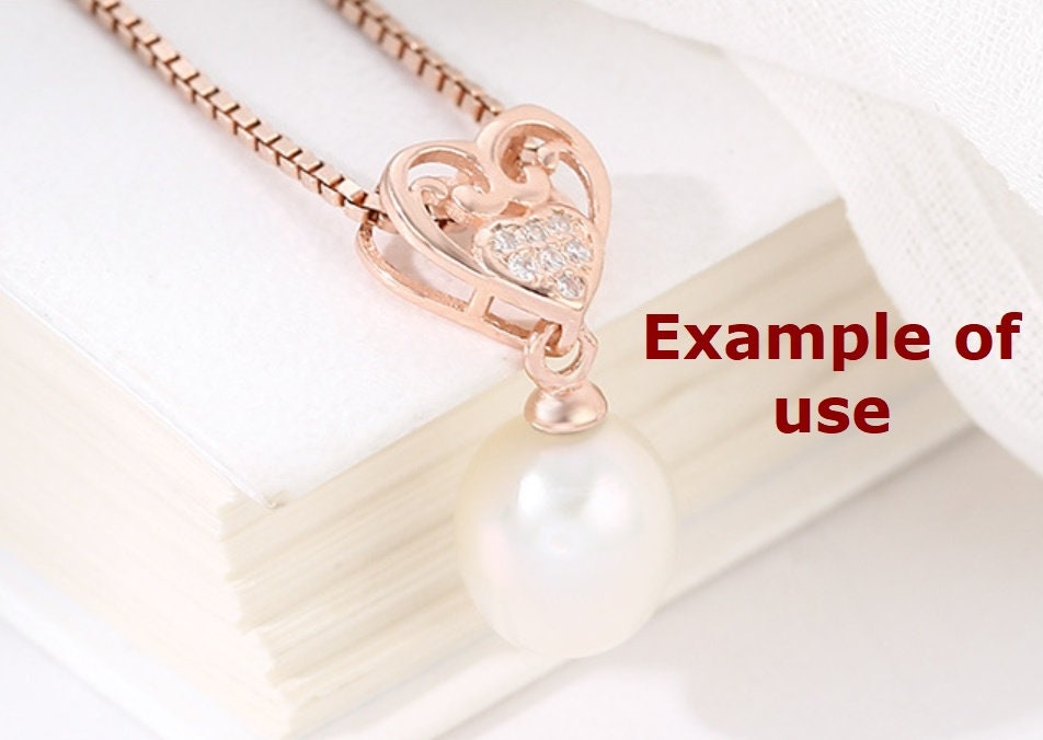 Crystals Heart Pin Base Pendant Setting Sterling Silver Rose Gold Fine 925 6-10 mm For One Pearl Bead No Prongs DIY Jewelry Wholesale