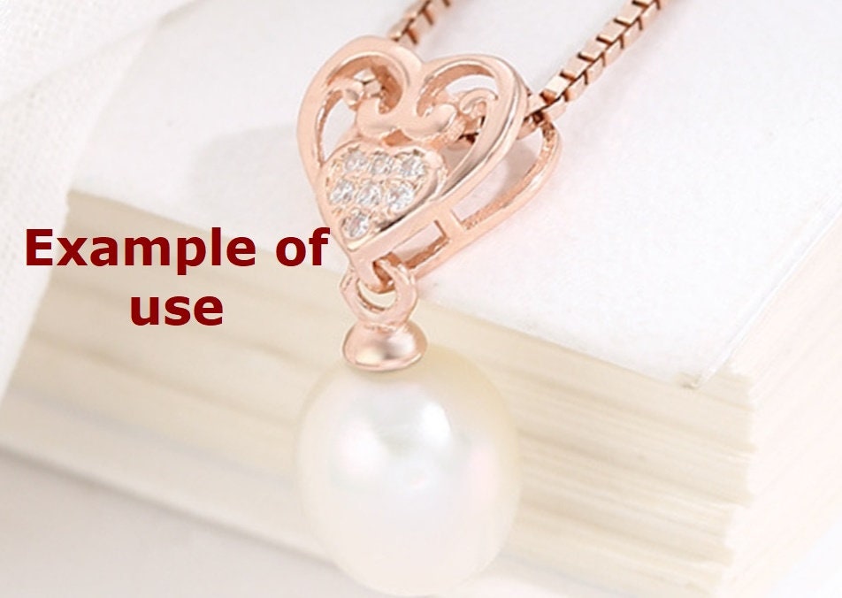 Crystals Heart Pin Base Pendant Setting Sterling Silver Rose Gold Fine 925 6-10 mm For One Pearl Bead No Prongs DIY Jewelry Wholesale