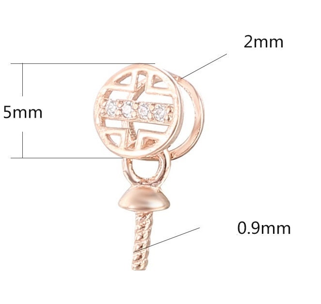 Crystals Round Pin Base Pendant Setting Sterling Silver Rose Gold Fine 925 6-10 mm For One Pearl Bead No Prongs DIY Jewelry Wholesale