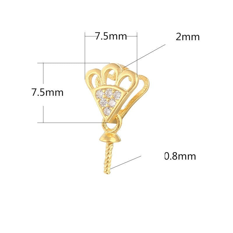 Crystals Fan Pin Cup Pendant Setting Sterling Silver Rose Gold Fine 925 6-10 mm For One Stone Gemstone No Prongs DIY Jewelry Wholesale