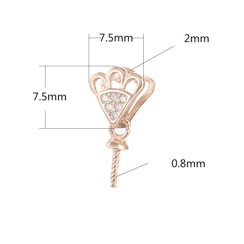 Crystals Fan Pin Cup Pendant Setting Sterling Silver Rose Gold Fine 925 6-10 mm For One Stone Gemstone No Prongs DIY Jewelry Wholesale