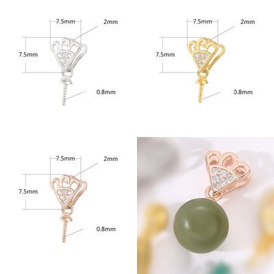 Crystals Fan Pin Cup Pendant Setting Sterling Silver Rose Gold Fine 925 6-10 mm For One Stone Gemstone No Prongs DIY Jewelry Wholesale