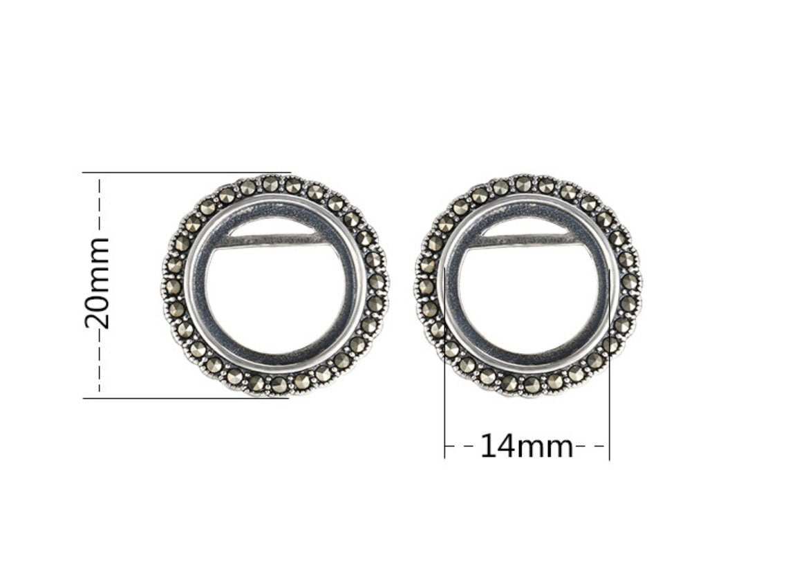 Retro Round Base Stud Earrings Blank Setting Sterling Silver Fine 925 14x14 mm For One Stone Gemstone No Prongs DIY Jewelry Wholesale