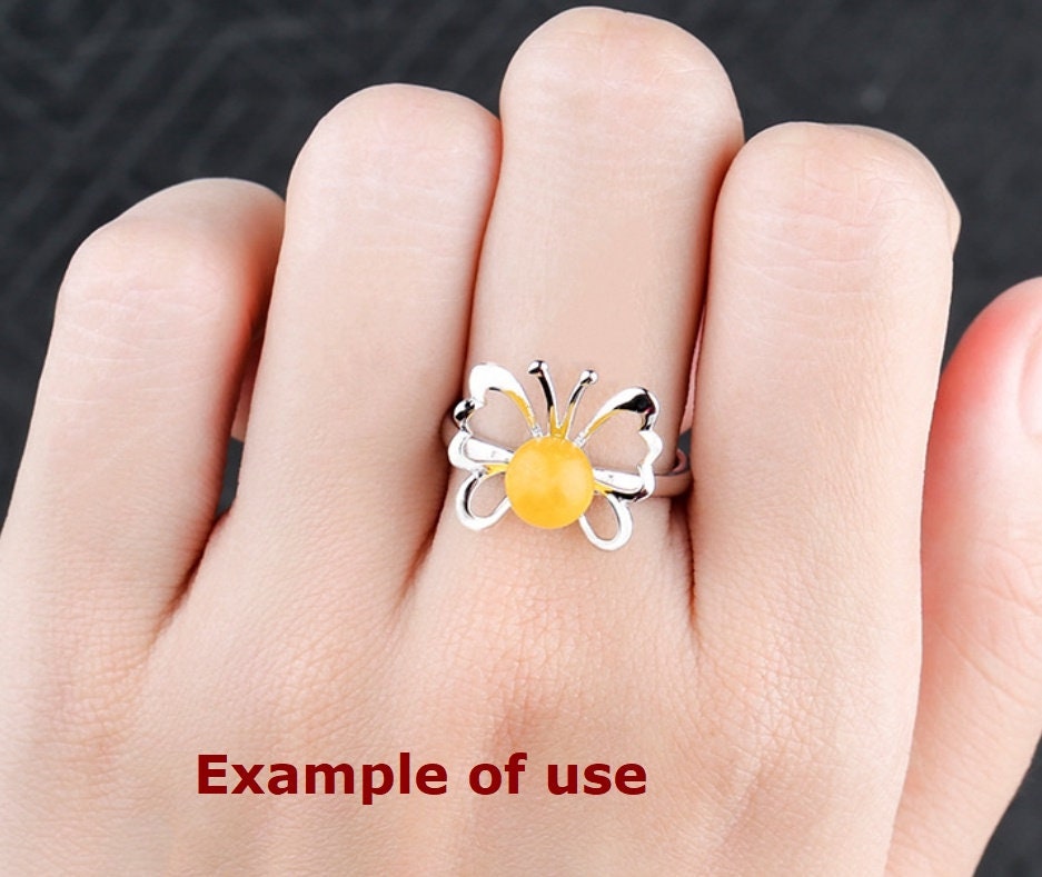 Ring Blank Setting 1pc Sterling Silver 925 Butterfly Shape Pin Base Retro Fine 6-8mm For One Pearl Bead Adjustable No Prongs Wholesale