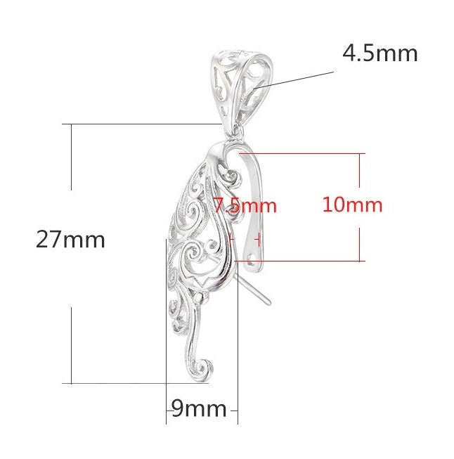 Bird Peacock Buckle Clip Pendant Setting Sterling Silver Gold Fine 925 7.5x10mm For One Stone Gemstone No Prongs DIY Jewelry Wholesale