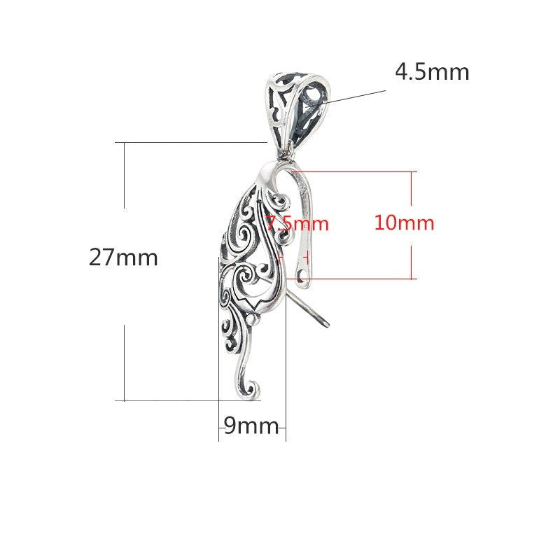 Bird Peacock Buckle Clip Pendant Setting Sterling Silver Gold Fine 925 7.5x10mm For One Stone Gemstone No Prongs DIY Jewelry Wholesale