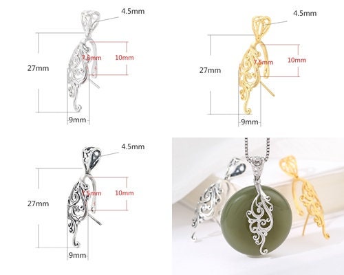 Bird Peacock Buckle Clip Pendant Setting Sterling Silver Gold Fine 925 7.5x10mm For One Stone Gemstone No Prongs DIY Jewelry Wholesale