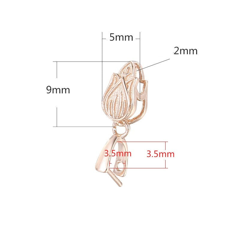 Tulip Flower Buckle Clip Pendant Setting Wholesale Sterling Silver Rose Gold Fine 925 3.5x3.5mm For One Stone Gemstone No Prongs DIY Jewelry