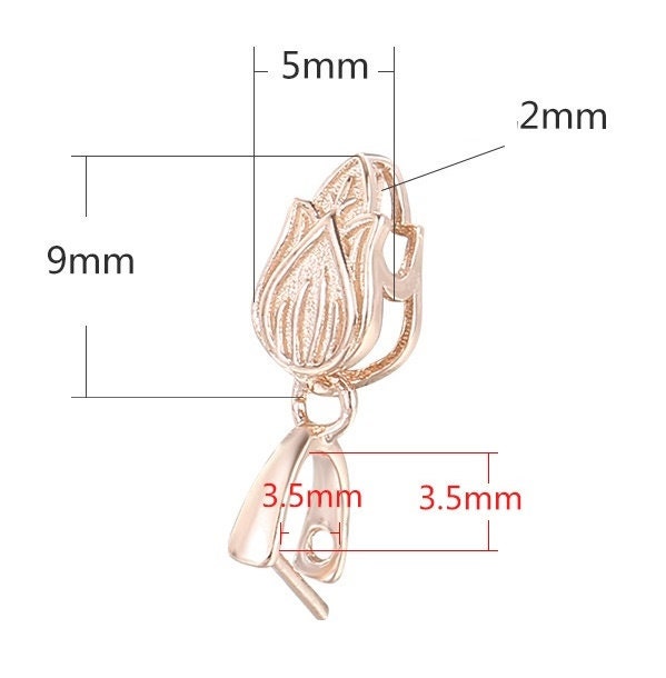 Tulip Flower Buckle Clip Pendant Setting Wholesale Sterling Silver Rose Gold Fine 925 3.5x3.5mm For One Stone Gemstone No Prongs DIY Jewelry