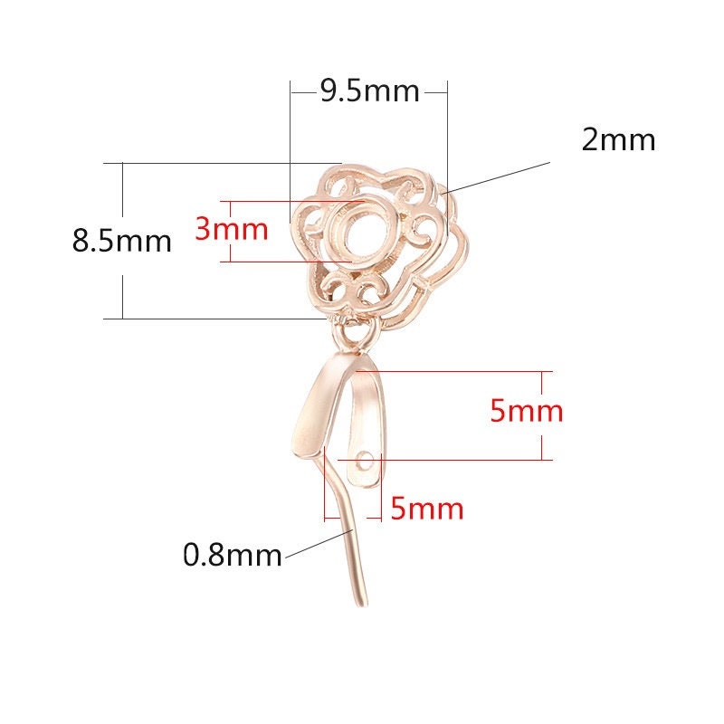 Flower Round Buckle Clip Pinch Bail Bezel Pendant Setting 925 Sterling Silver Rose Gold Fine 3mm 5x5mm For Two Stones DIY Jewelry Wholesale