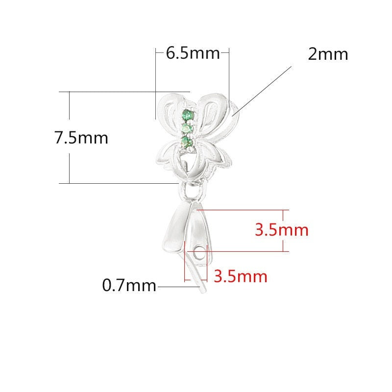 Crystals Flower Buckle Clip Pendant Setting Sterling Silver Rose Gold Fine 925 3.5x3.5mm For One Stone No Prongs DIY Jewelry Wholesale