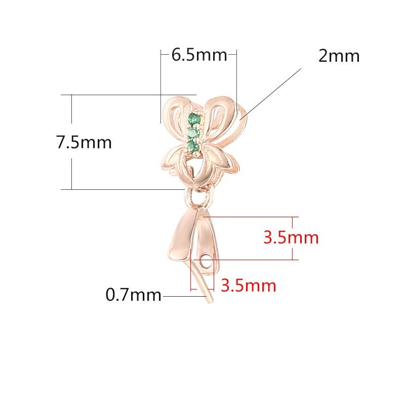 Crystals Flower Buckle Clip Pendant Setting Sterling Silver Rose Gold Fine 925 3.5x3.5mm For One Stone No Prongs DIY Jewelry Wholesale