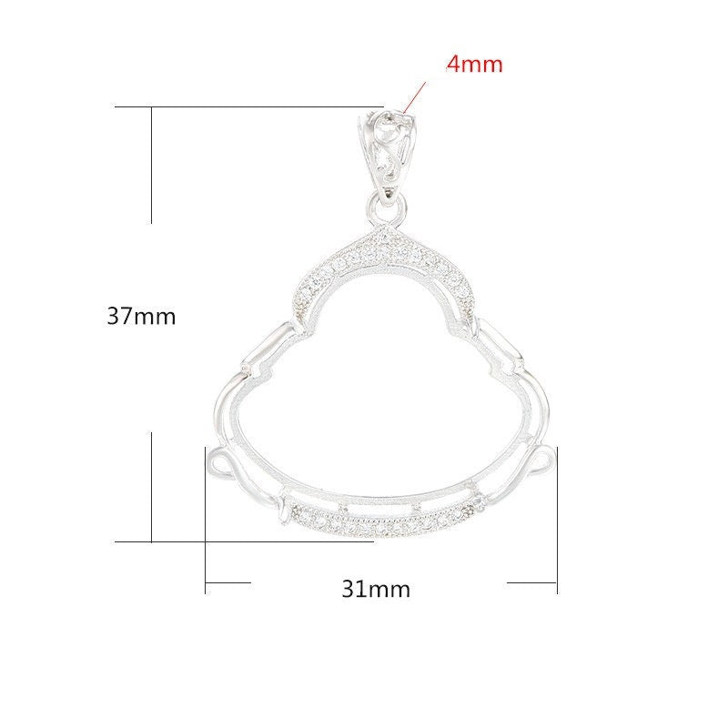 Crystals Buddhist Style Pendant Setting Sterling Silver White Gold Fine 925 22.5x27.5mm For One Stone Four Prongs DIY Jewelry Wholesale