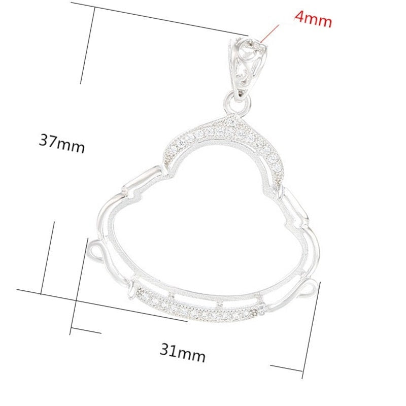 Crystals Buddhist Style Pendant Setting Sterling Silver White Gold Fine 925 22.5x27.5mm For One Stone Four Prongs DIY Jewelry Wholesale