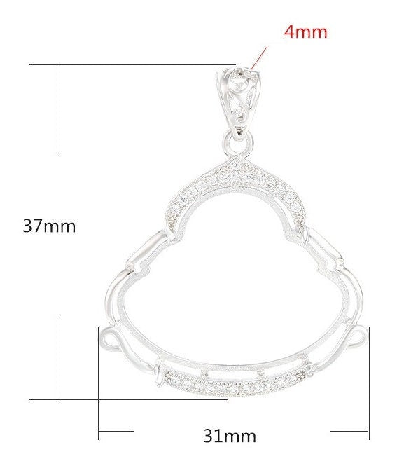 Crystals Buddhist Style Pendant Setting Sterling Silver White Gold Fine 925 22.5x27.5mm For One Stone Four Prongs DIY Jewelry Wholesale