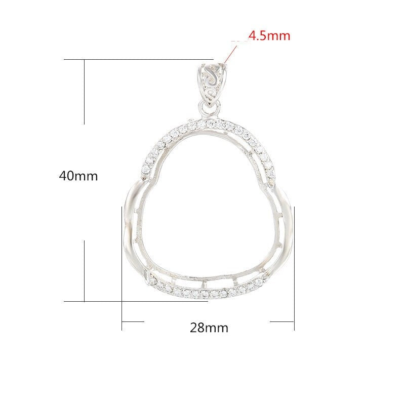 Crystals Buddhist Style Pendant Setting Sterling Silver White Gold Fine 925 25x27.5mm For One Stone Four Prongs DIY Jewelry Wholesale