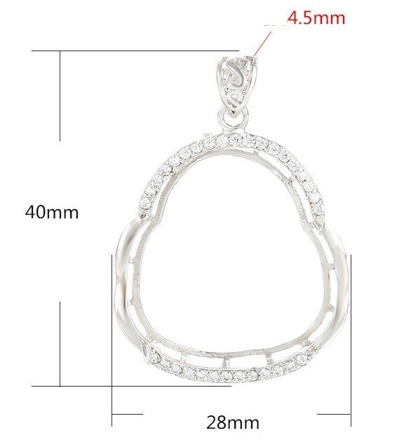 Crystals Buddhist Style Pendant Setting Sterling Silver White Gold Fine 925 25x27.5mm For One Stone Four Prongs DIY Jewelry Wholesale