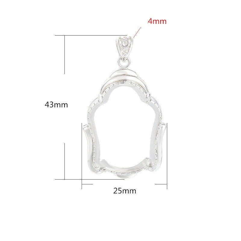 Buddhist Style Pendant Four Prongs Setting Sterling Silver White Gold Fine 925 20.5x27.5mm For One Stone Gemstone DIY Jewelry Wholesale