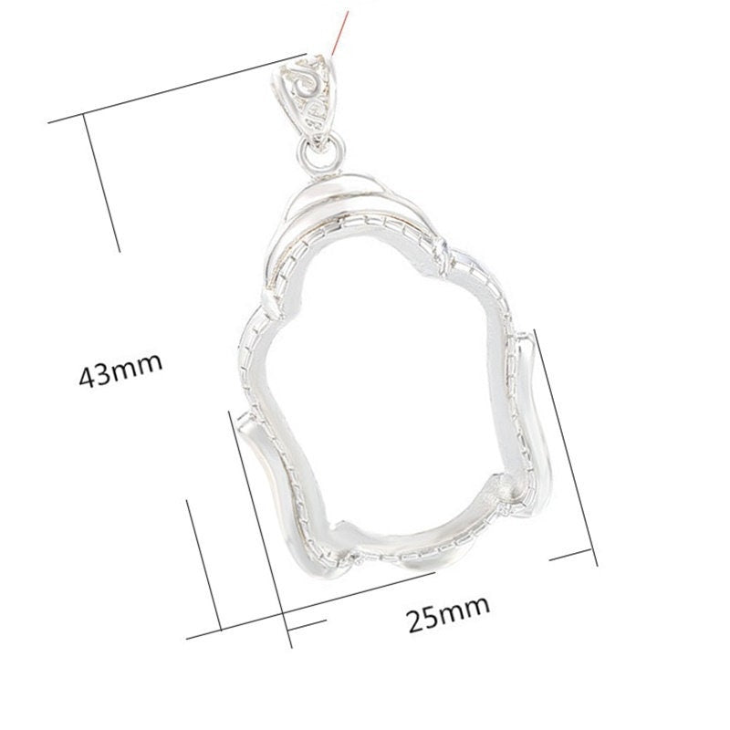 Buddhist Style Pendant Four Prongs Setting Sterling Silver White Gold Fine 925 20.5x27.5mm For One Stone Gemstone DIY Jewelry Wholesale