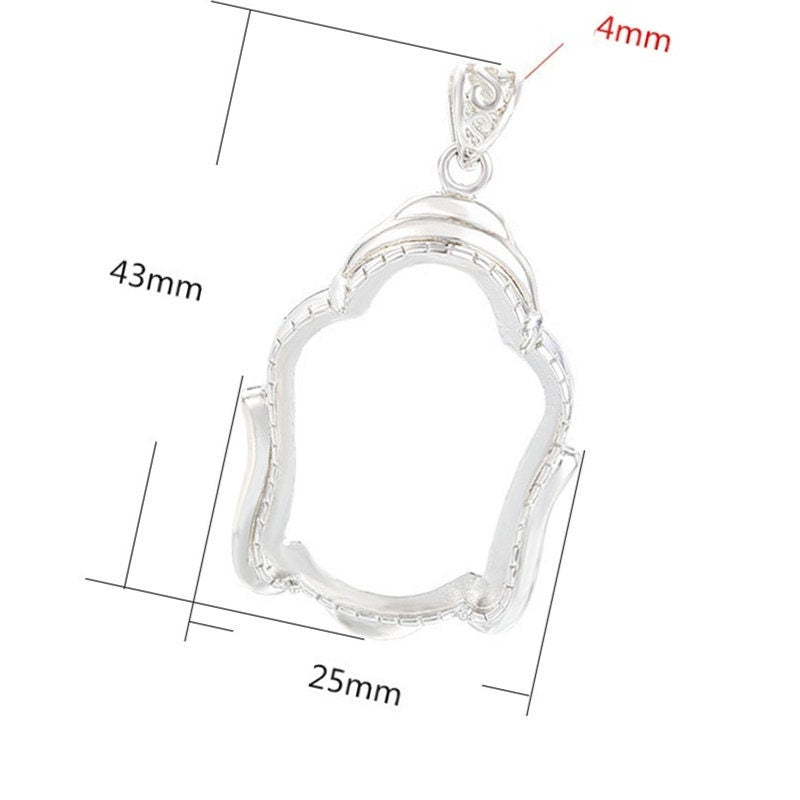 Buddhist Style Pendant Four Prongs Setting Sterling Silver White Gold Fine 925 20.5x27.5mm For One Stone Gemstone DIY Jewelry Wholesale