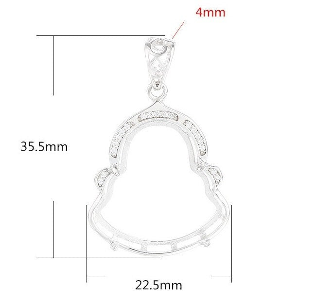 Crystals Buddhist Style Pendant Setting Sterling Silver White Gold Fine 925 20.5x21.5mm For One Stone Four Prongs DIY Jewelry Wholesale