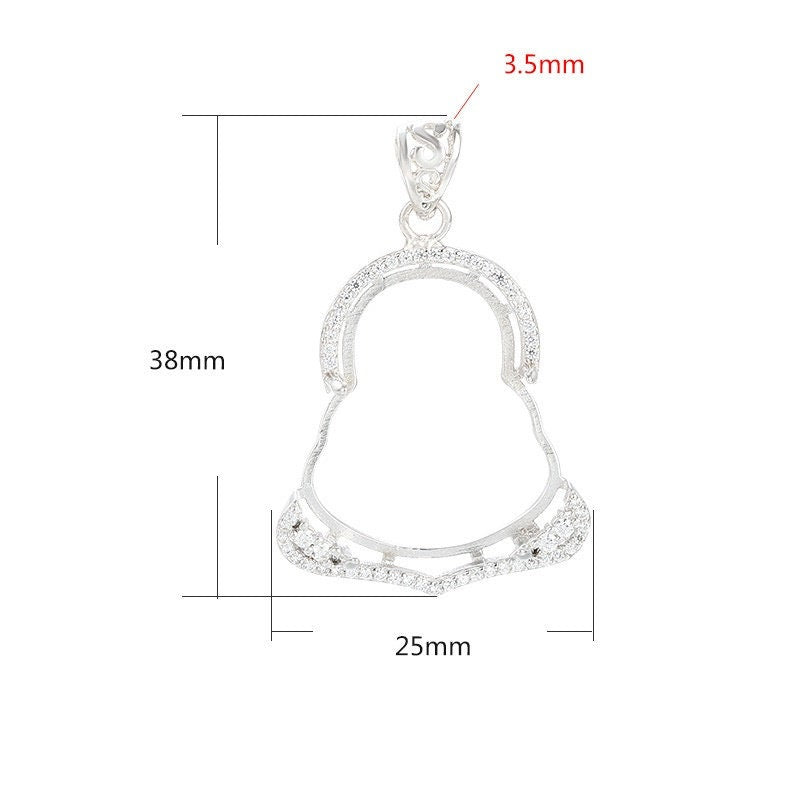 Crystals Buddhist Style Pendant Blank Setting Sterling Silver White Gold Fine 925 20x25mm For One Stone Four Prongs DIY Jewelry Wholesale