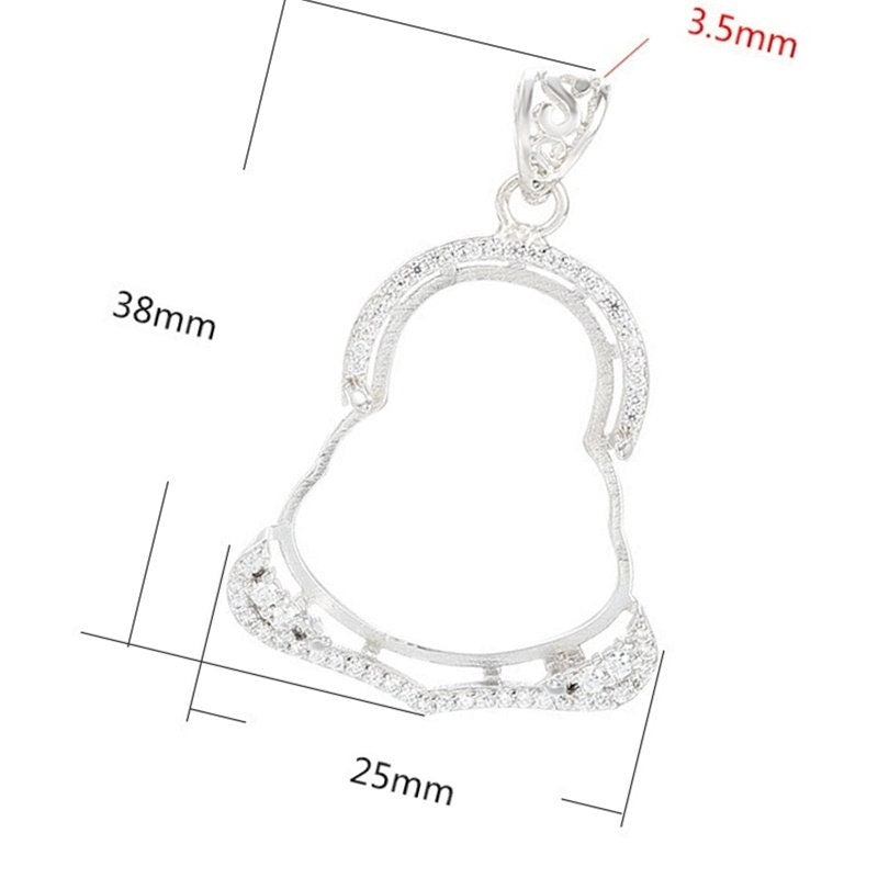 Crystals Buddhist Style Pendant Blank Setting Sterling Silver White Gold Fine 925 20x25mm For One Stone Four Prongs DIY Jewelry Wholesale