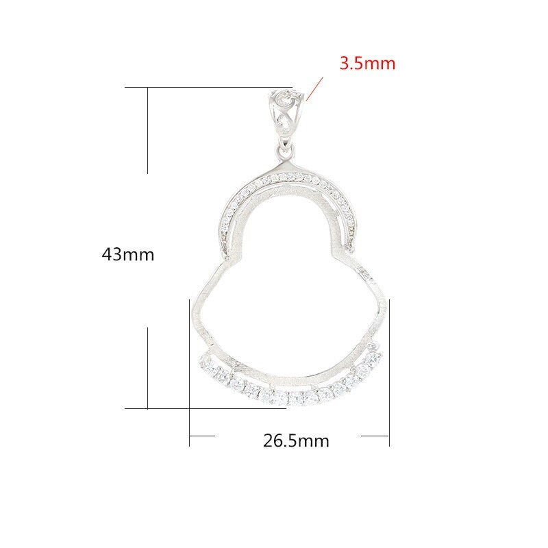 Crystals Buddhist Style Pendant Setting Bezel Sterling Silver White Gold Fine 925 26x28mm For One Stone Four Prongs DIY Jewelry Wholesale