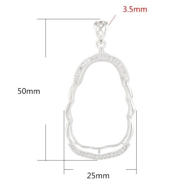 Crystals Buddhist Style Pendant Setting Tray Sterling Silver White Gold Fine 925 20x34mm For One Stone Four Prongs DIY Jewelry Wholesale