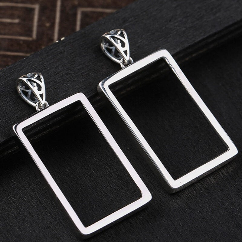 Simple Rectangle Base Pendant Setting Fine Sterling Silver Rose Gold 925 14-30 mm For One Stone Gemstone No Prongs DIY Jewelry Wholesale