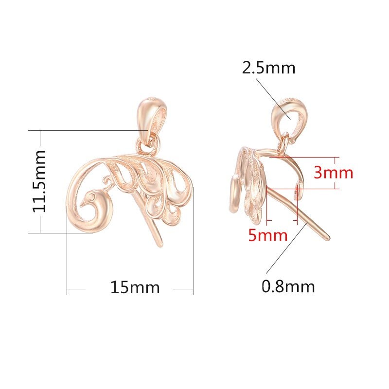 Bird Peacock Buckle Clip Pendant Setting Sterling Silver Rose Gold Fine 925 3x5mm For One Stone Gemstone No Prongs DIY Jewelry Wholesale