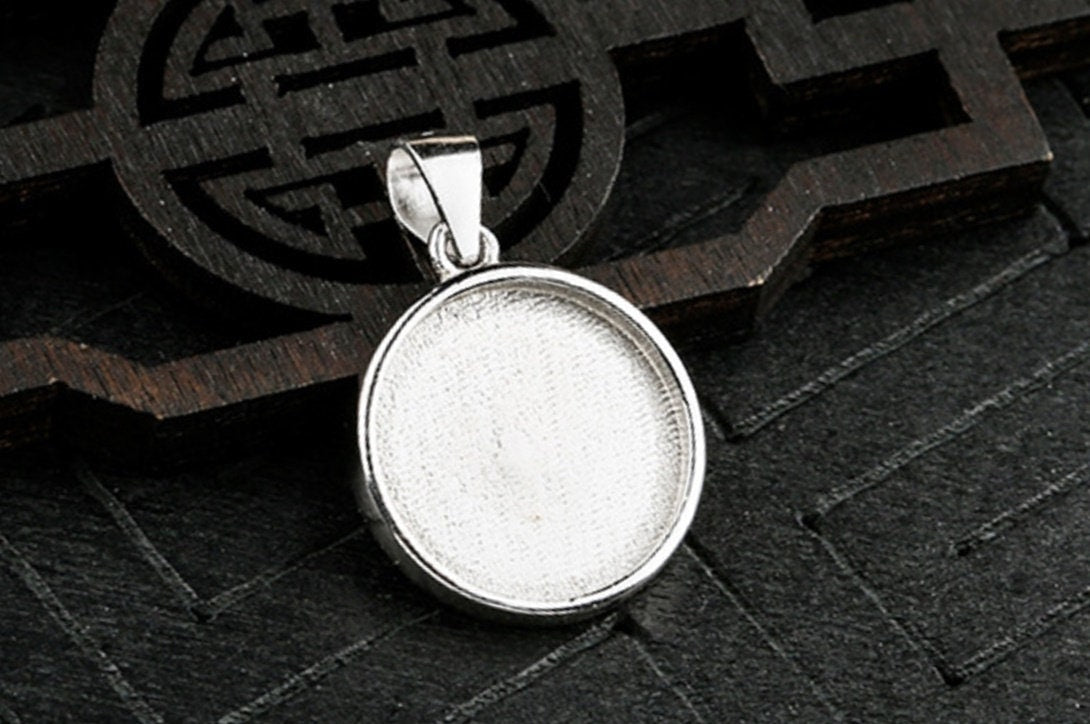 Round Vintage Base Pendant Setting Fine Sterling Silver White Gold 925 13x13 mm For One Stone Gemstone No Prongs DIY Jewelry Wholesale